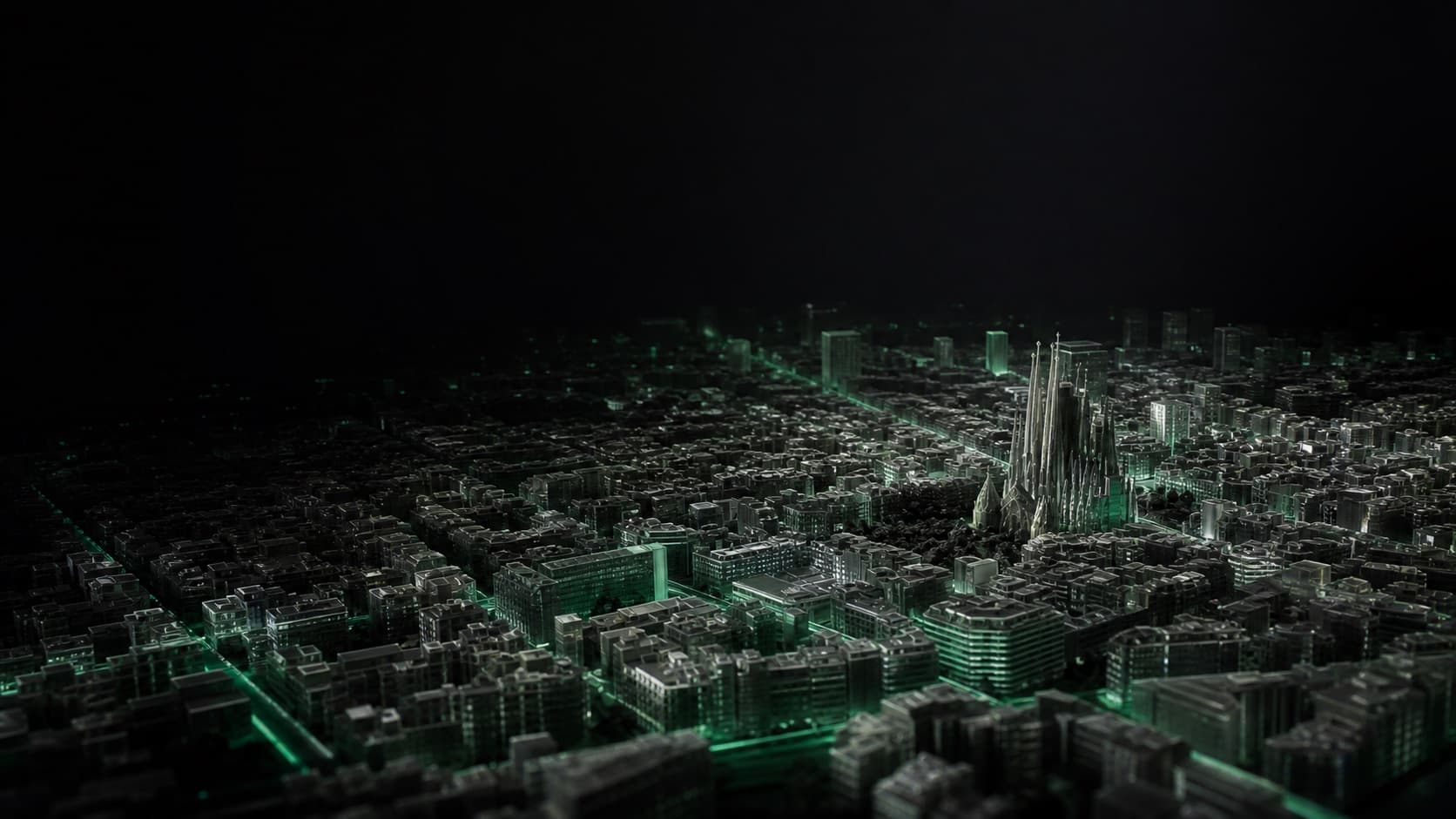 Vista aérea nocturna del área metropolitana de Barcelona