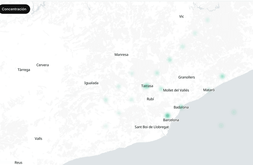 El mapa en modo concentración, con la mancha de calor del beneficio.